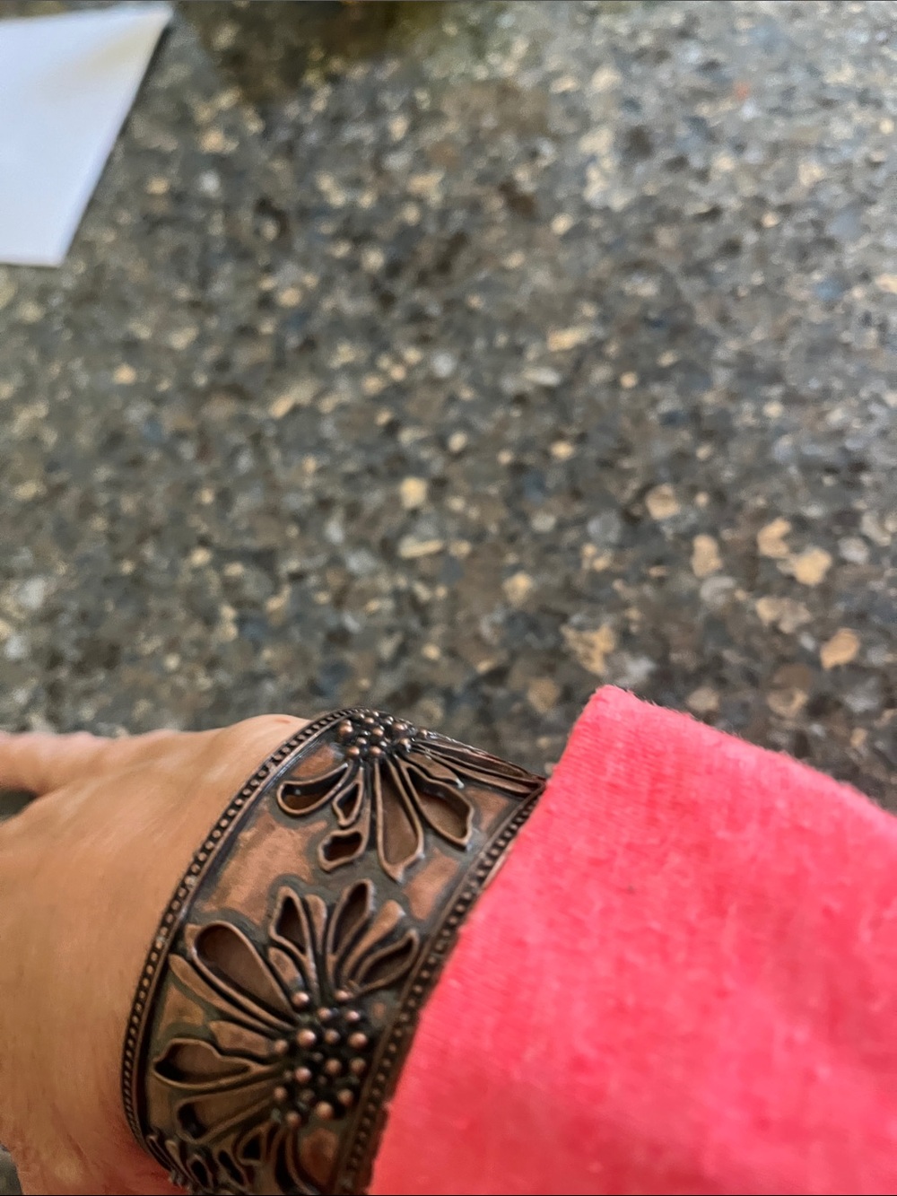 Floral Engraved Copper Cuff Bracelet -